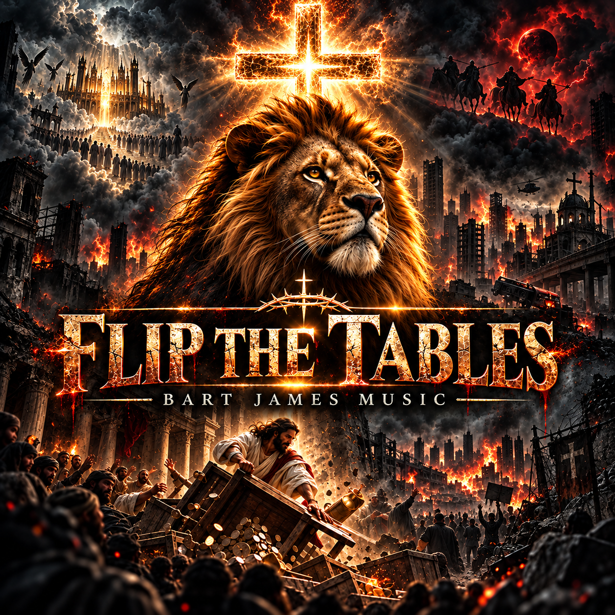 Flip the Tables approved cover artwork featuring the Lion of Judah
